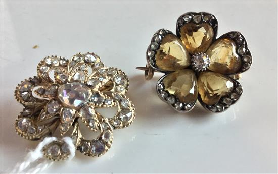 Diamond & citrine flowerhead brooch & a similar diamond-set openwork brooch